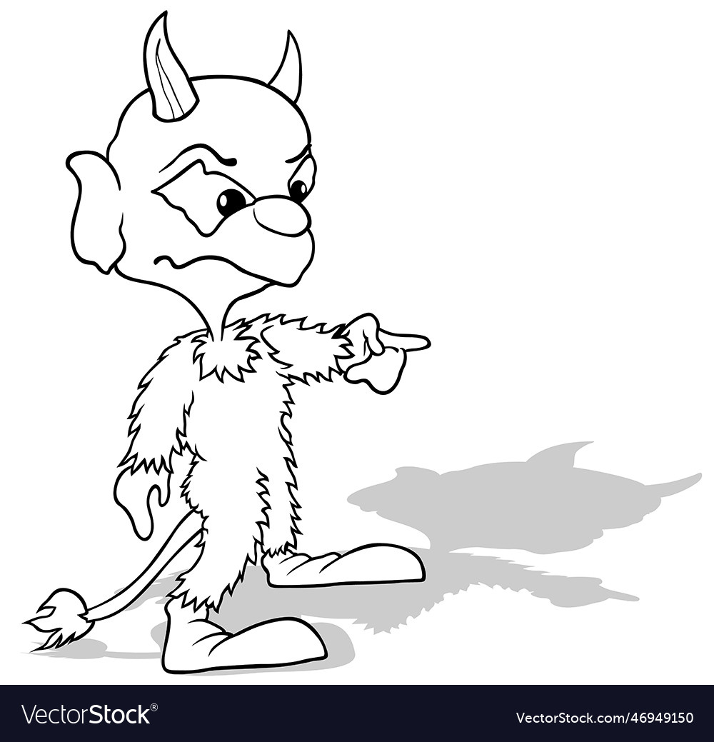 Drawing of a horned devil pointing finger