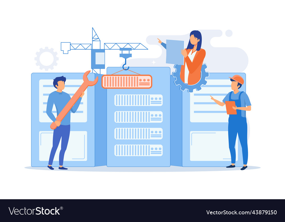 Engineers consolidating and structuring data vector image Engineers consolidating and structuring data