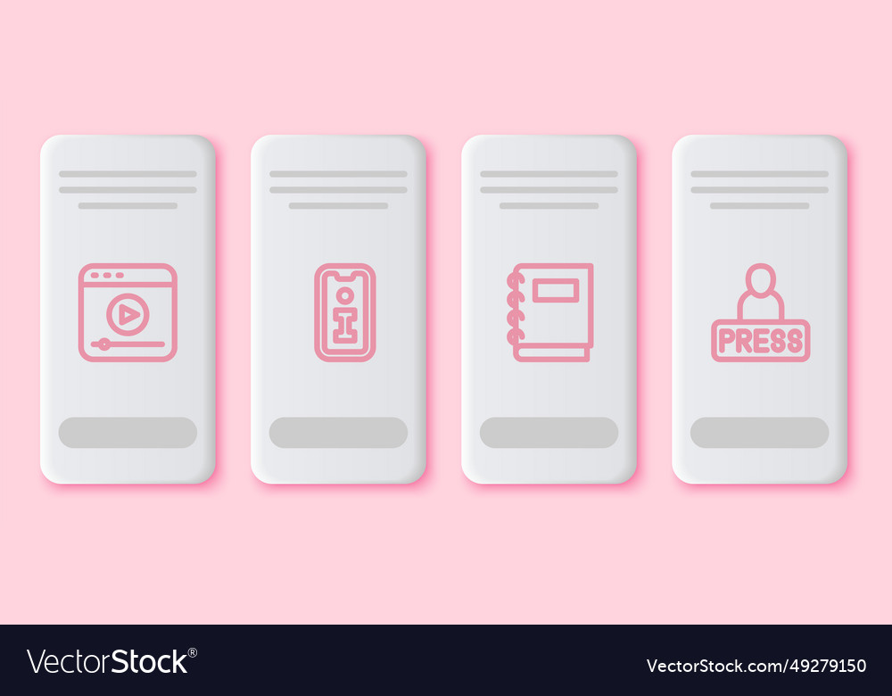 Set line live stream information notebook vector image Set line live stream information notebook