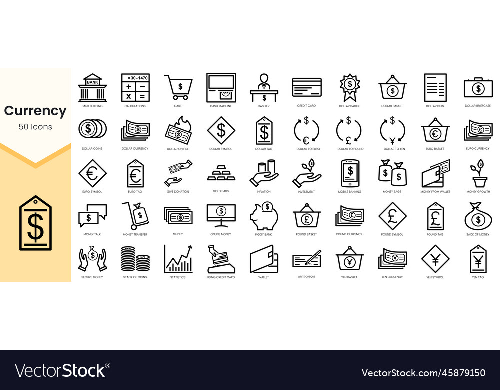 Set of currency icons simple line art style Vector Image