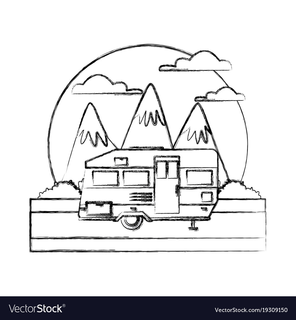 Trailer home isolated between mountains landscape