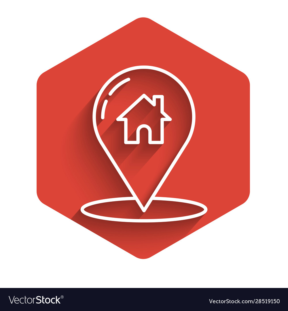 White line map pointer with house icon isolated vector image White line map pointer with house icon isolated