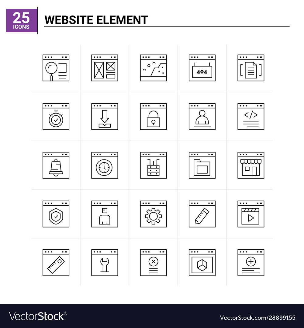 25 website element icon set background vector image 25 website element icon set background