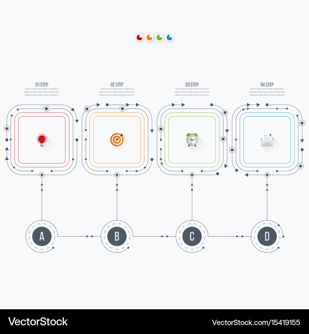 Business infographics template 4 steps with square