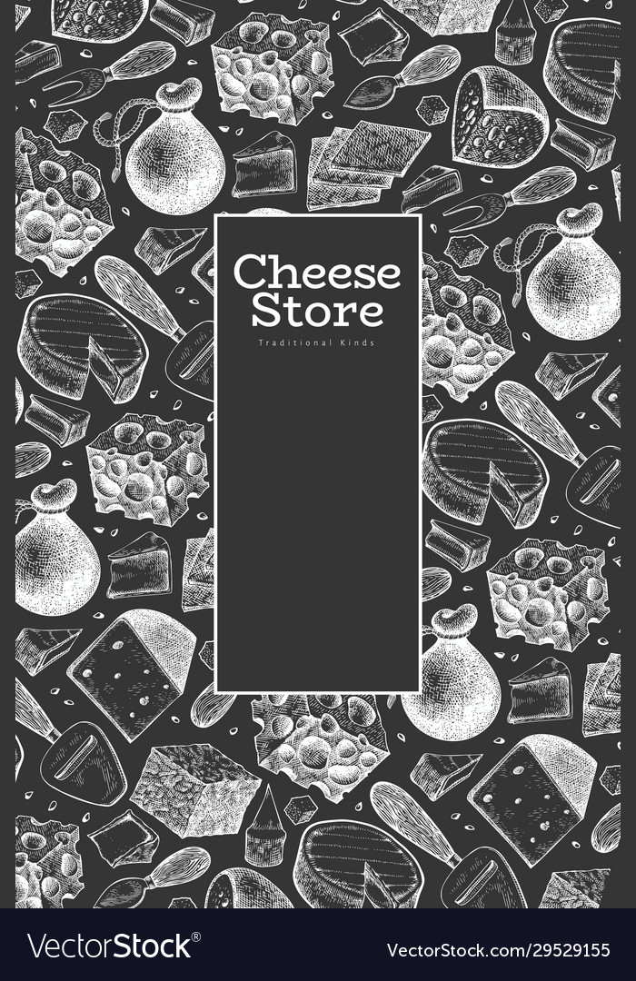 Cheese Design Template Hand Drawn Dairy On Chalk Vector Image Cheese Design Template Hand Drawn Dairy On Chalk Vector Image