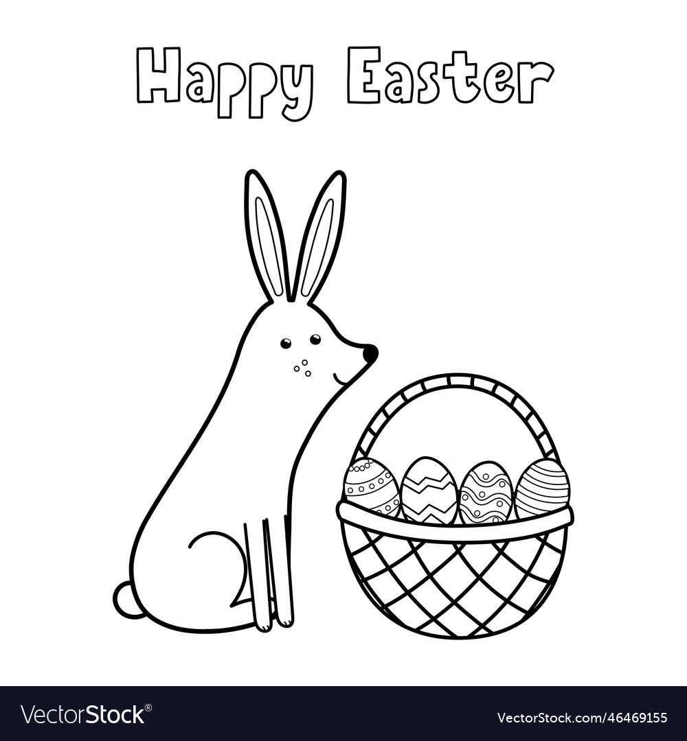 Happy easter coloring page with cute rabbit Vector Image