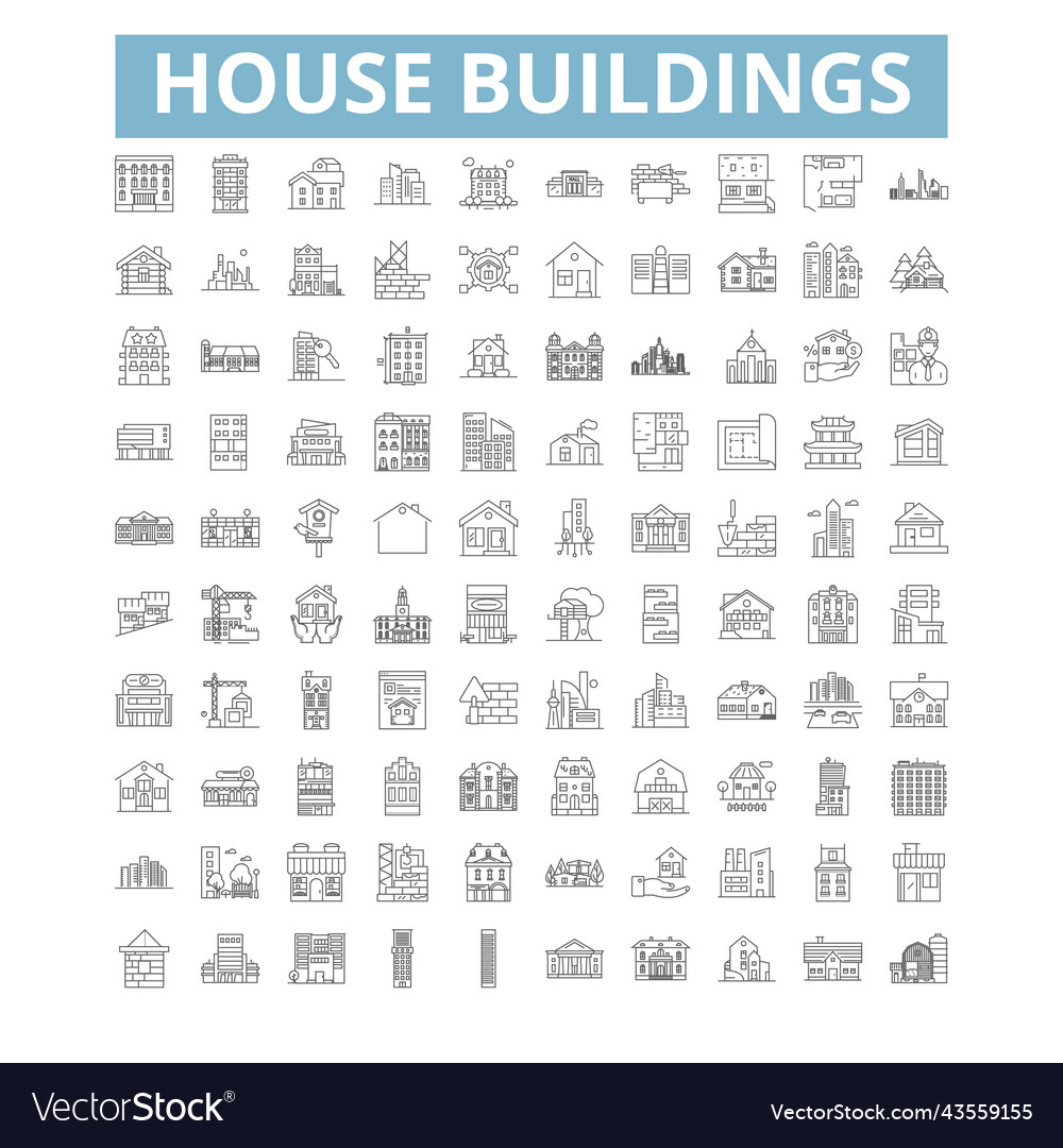 House building icons line symbols web signs