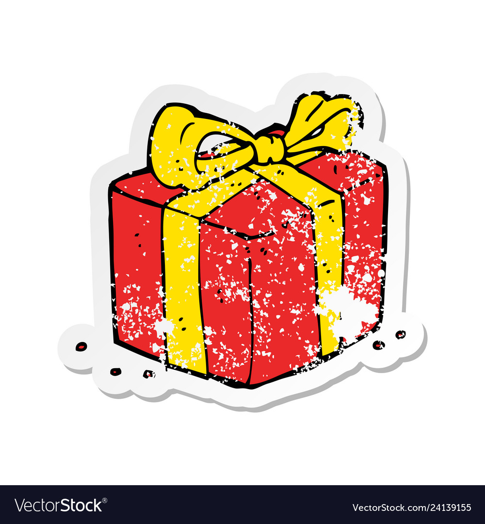 Retro distressed sticker of a cartoon present