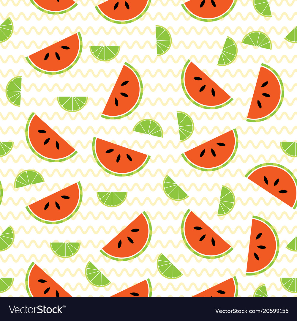 Seamless pattern with watermelon and lime slices