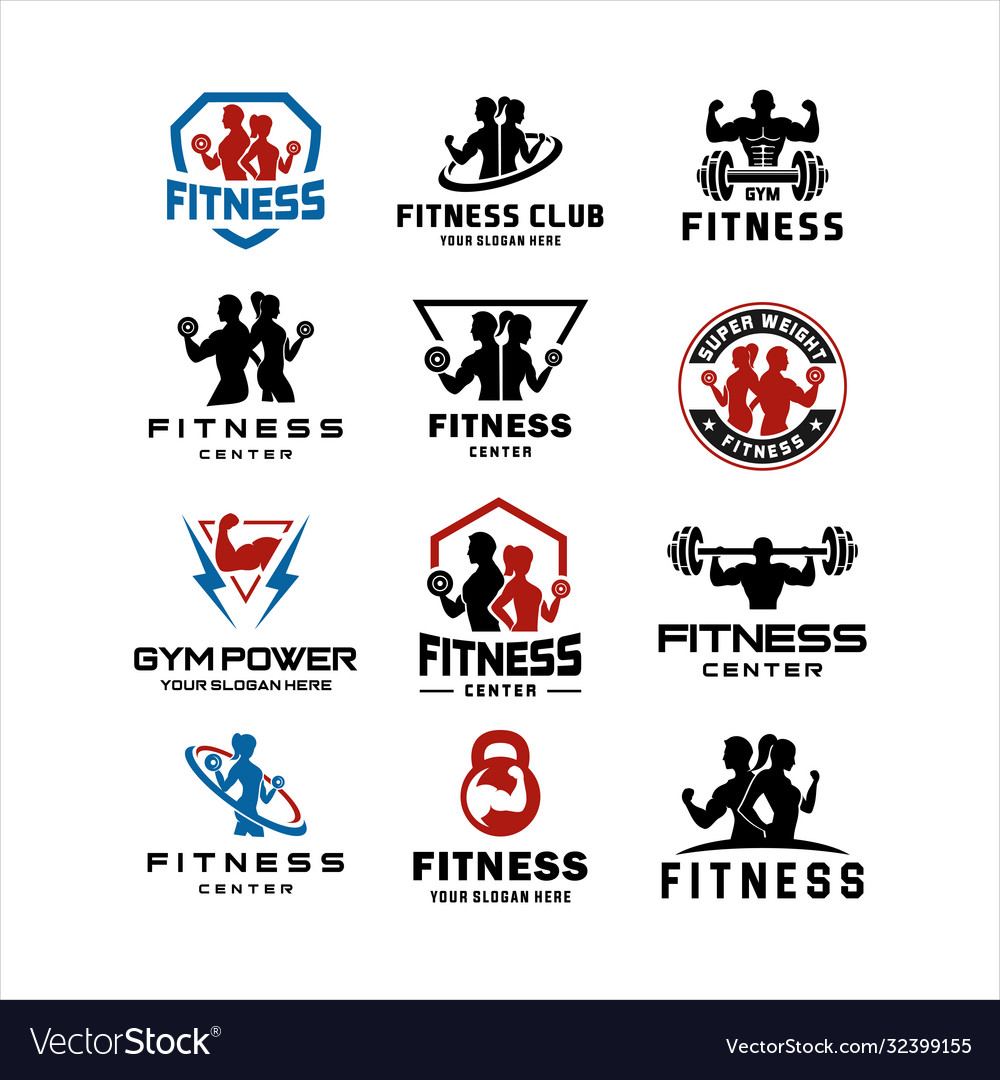 Set retro styled fitness emblems vintage gym