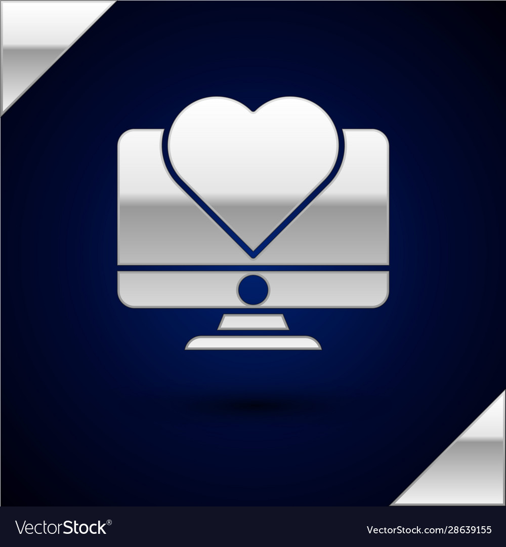 Silver computer monitor with heart icon isolated vector image Silver computer monitor with heart icon isolated