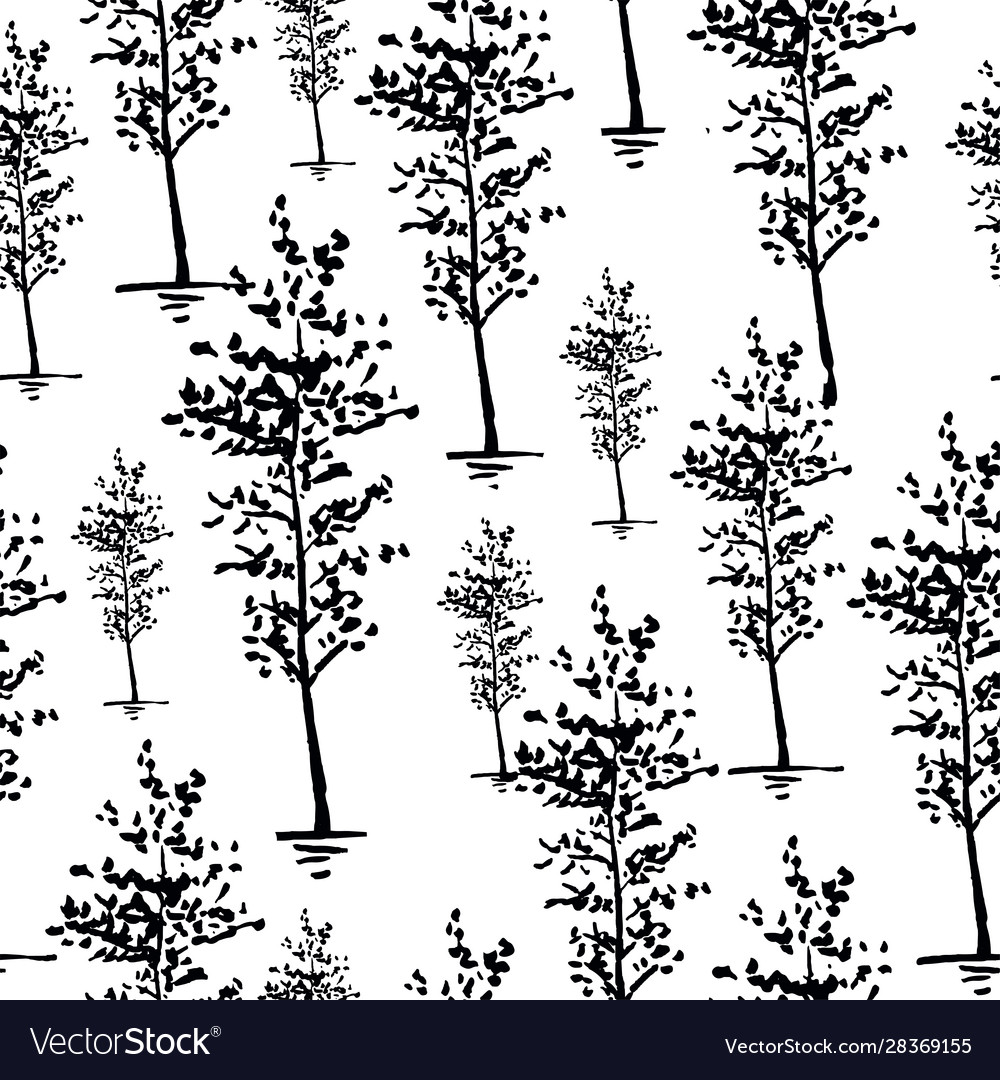 Trees sketch background seamless pattern