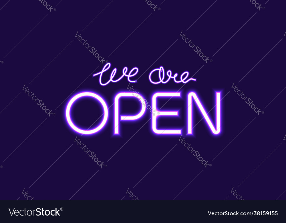 We are open sign or using purple neon