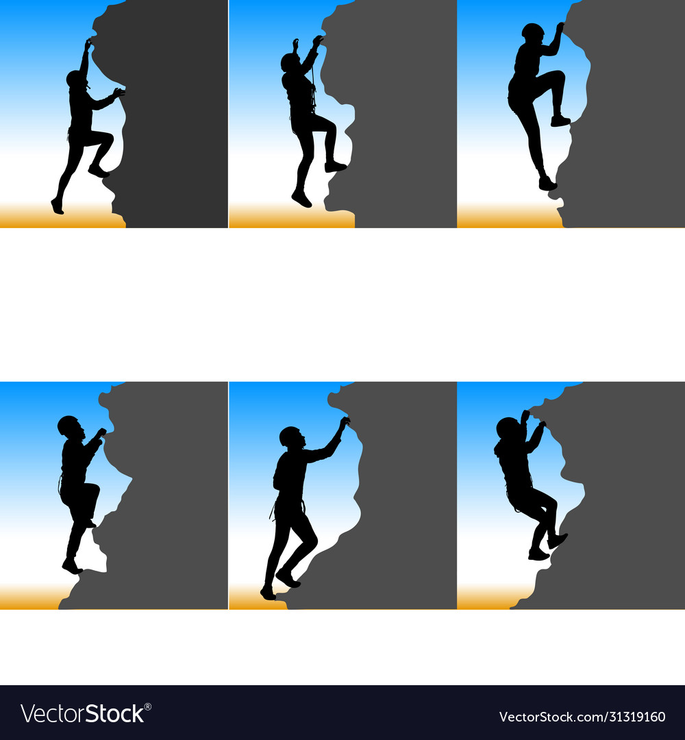 Black set silhouette rock climber on white