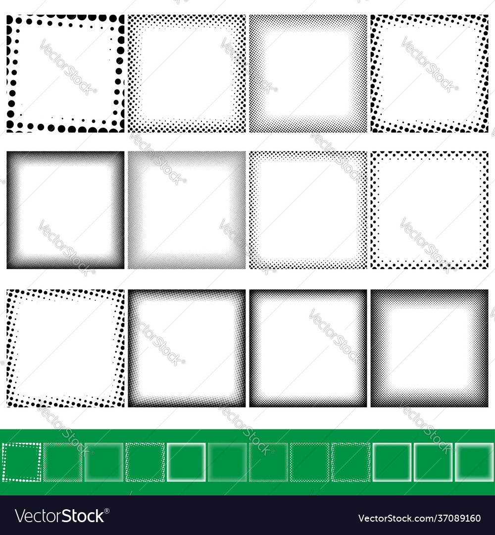 Halftone screentone square border frame design vector image Halftone screentone square border frame design