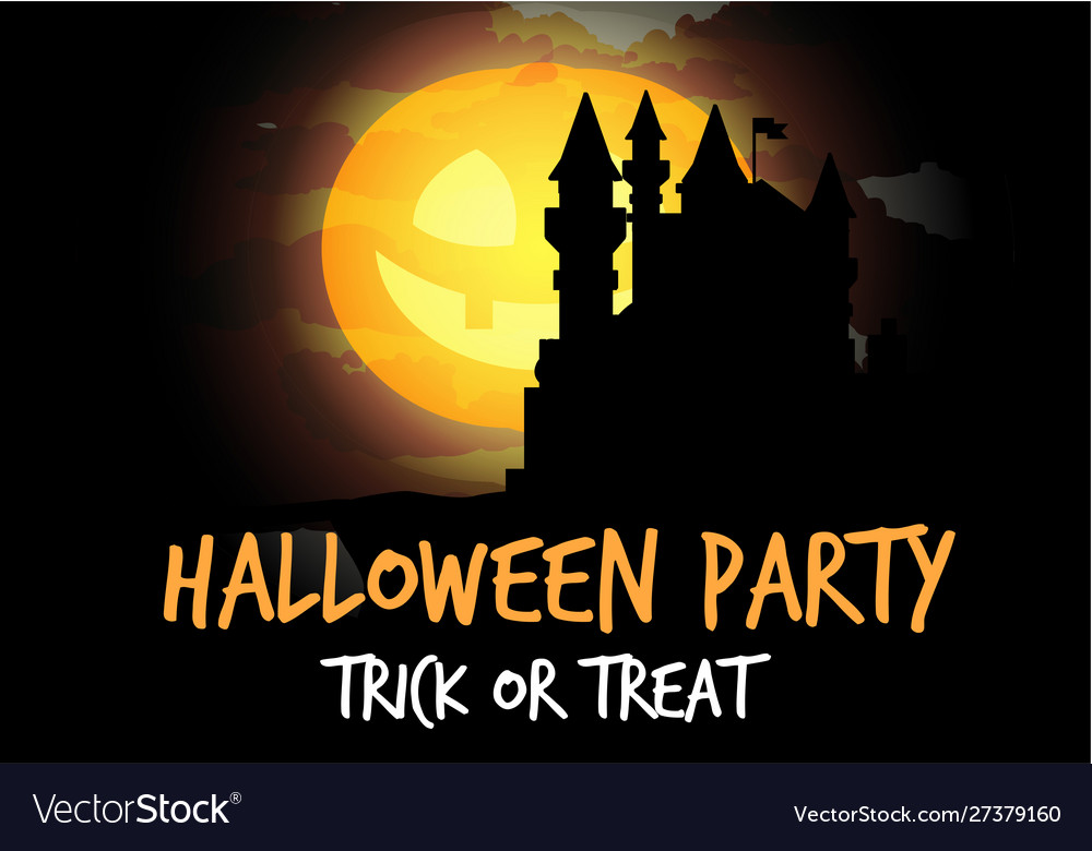 Halloween party castle and moon pumpkin vector image Halloween party castle and moon pumpkin