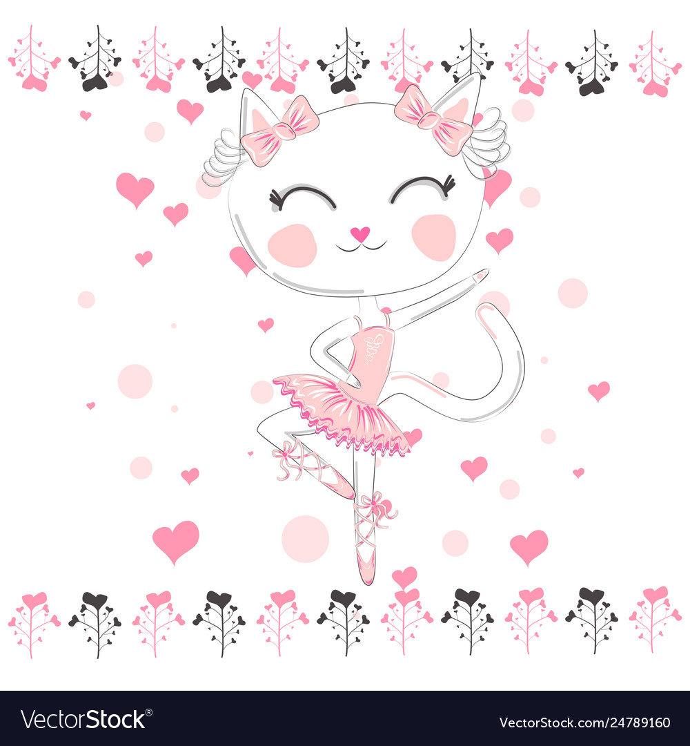 Hand drawn beautiful lovely little ballerina cat Vector Image