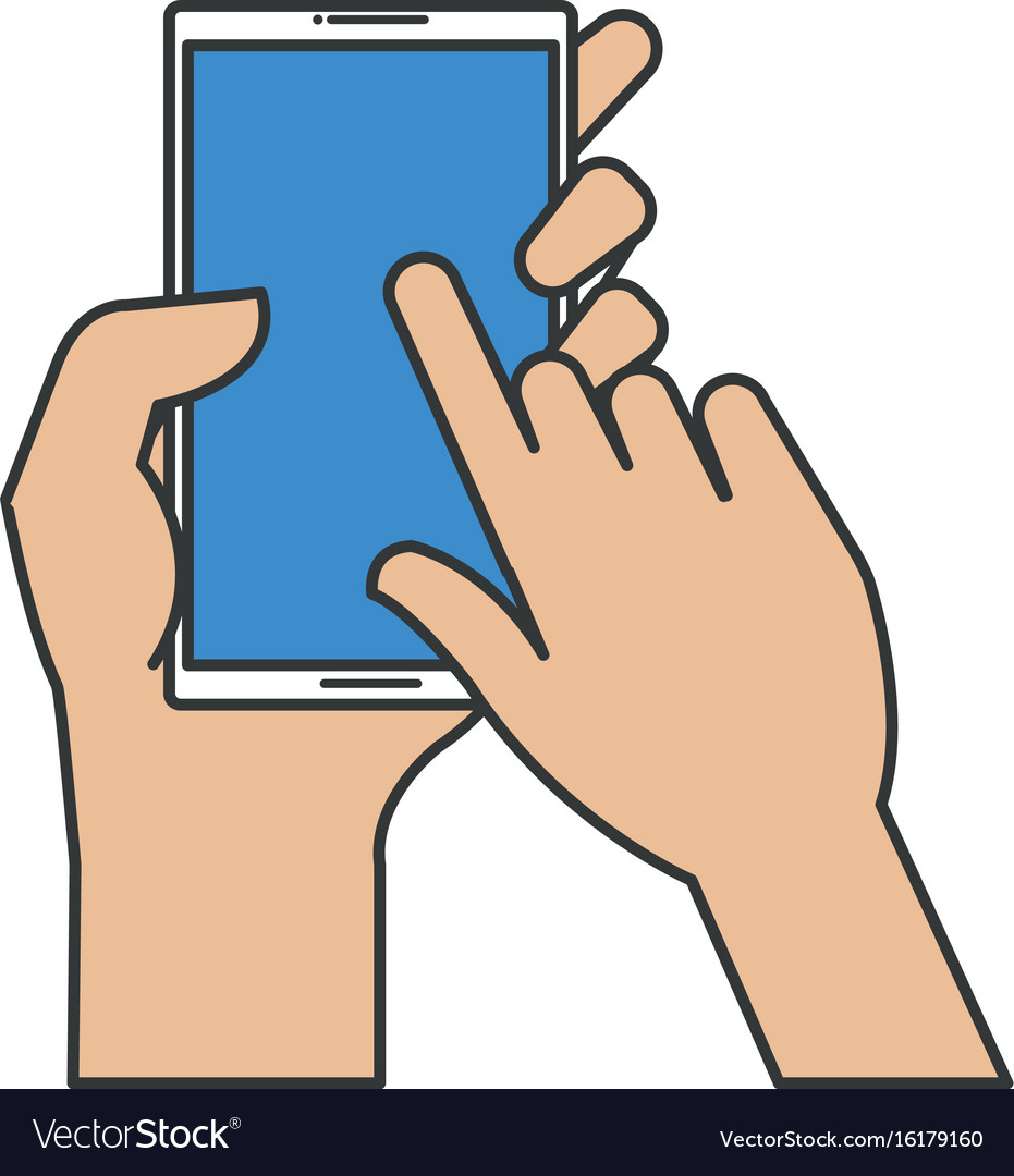 Hand user with smartphone device isolated icon