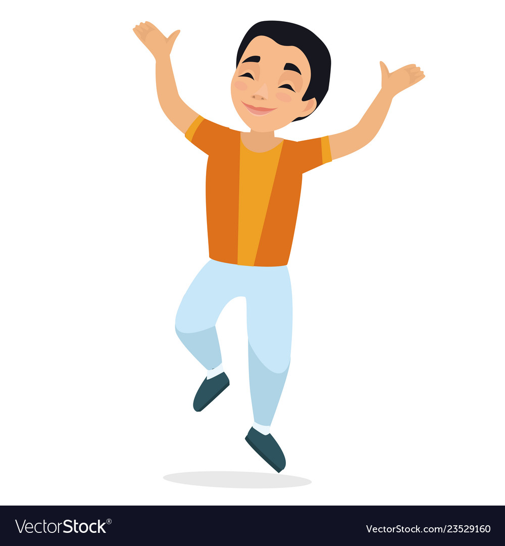 Happy school boy jumping and laughing isolated Vector Image