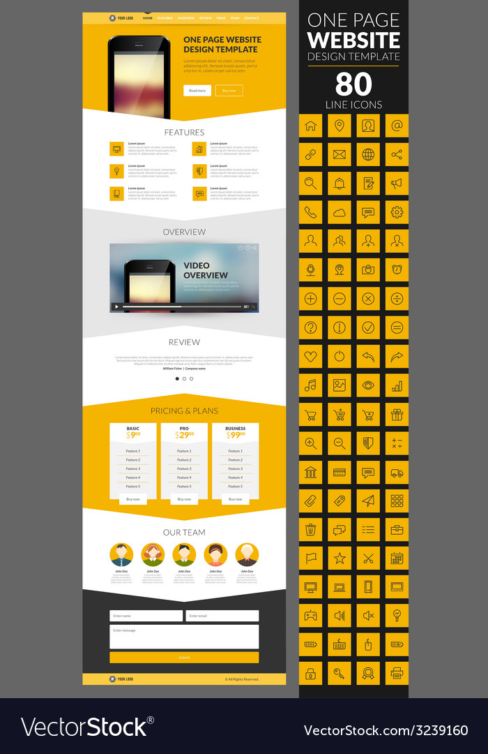 One page website template with icon set