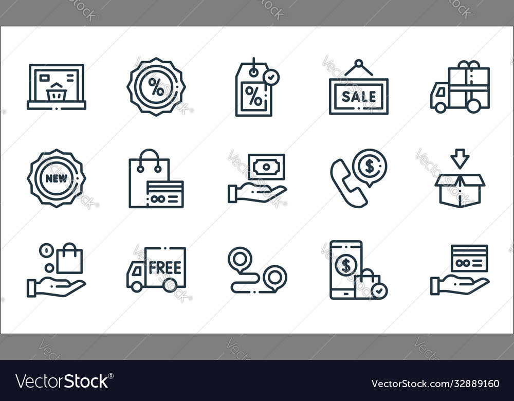 Online shopping line icons linear set quality