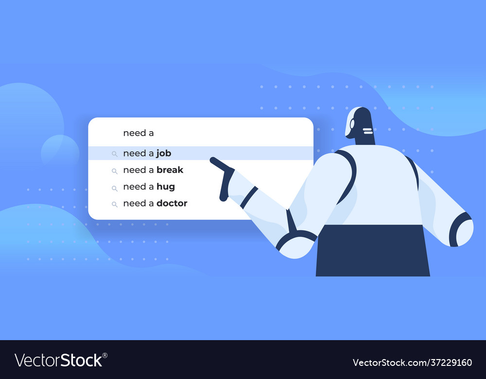Robot writing need a job in search bar on virtual vector image Robot writing need a job in search bar on virtual