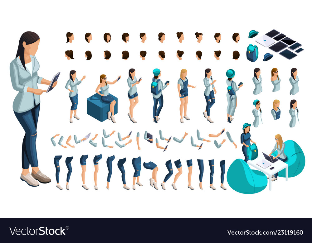 Set for create your character in isometric vector image Set for create your character in isometric