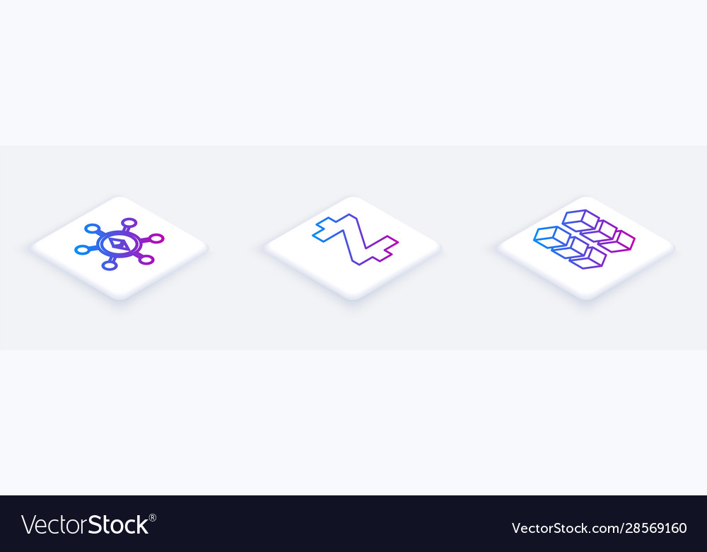 Set isometric line blockchain technology ethereum vector image Set isometric line blockchain technology ethereum
