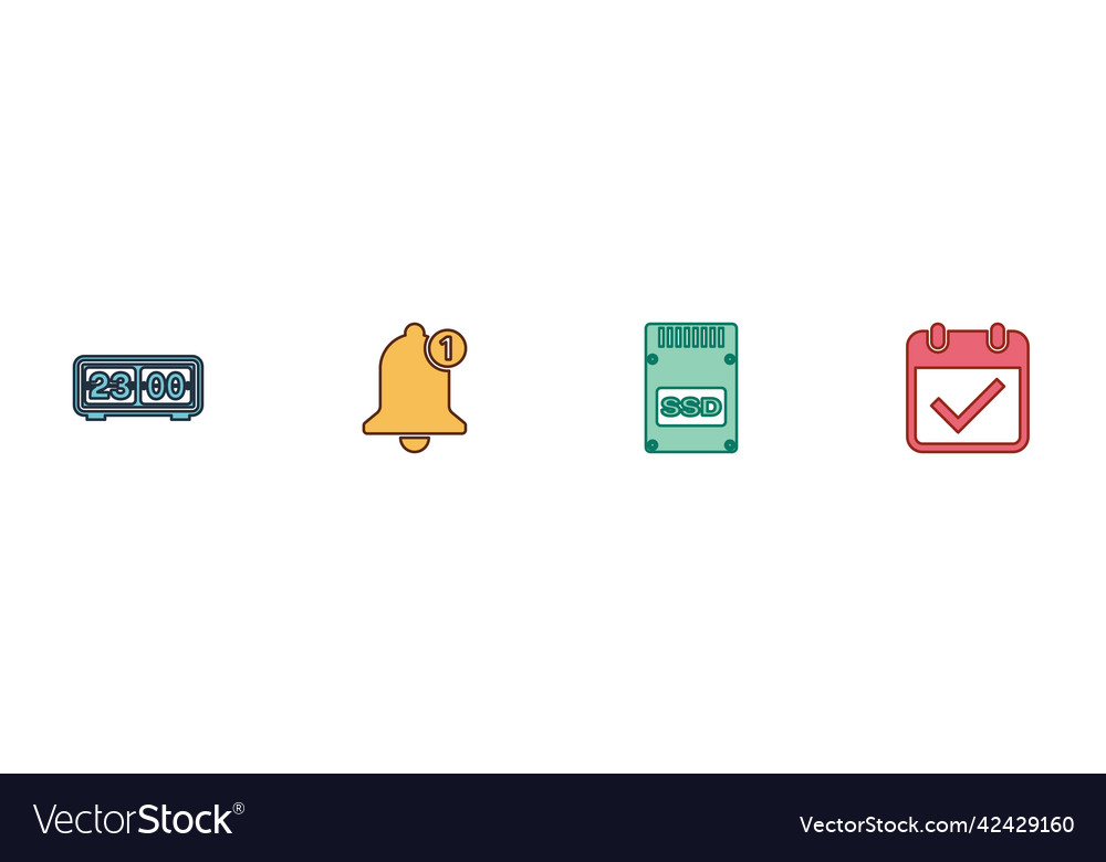 Set retro flip clock bell ssd card and calendar Vector Image
