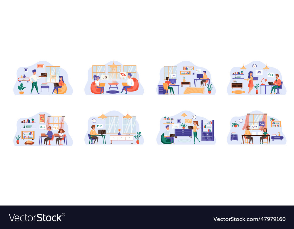 Software testing bundle of scenes with flat Vector Image