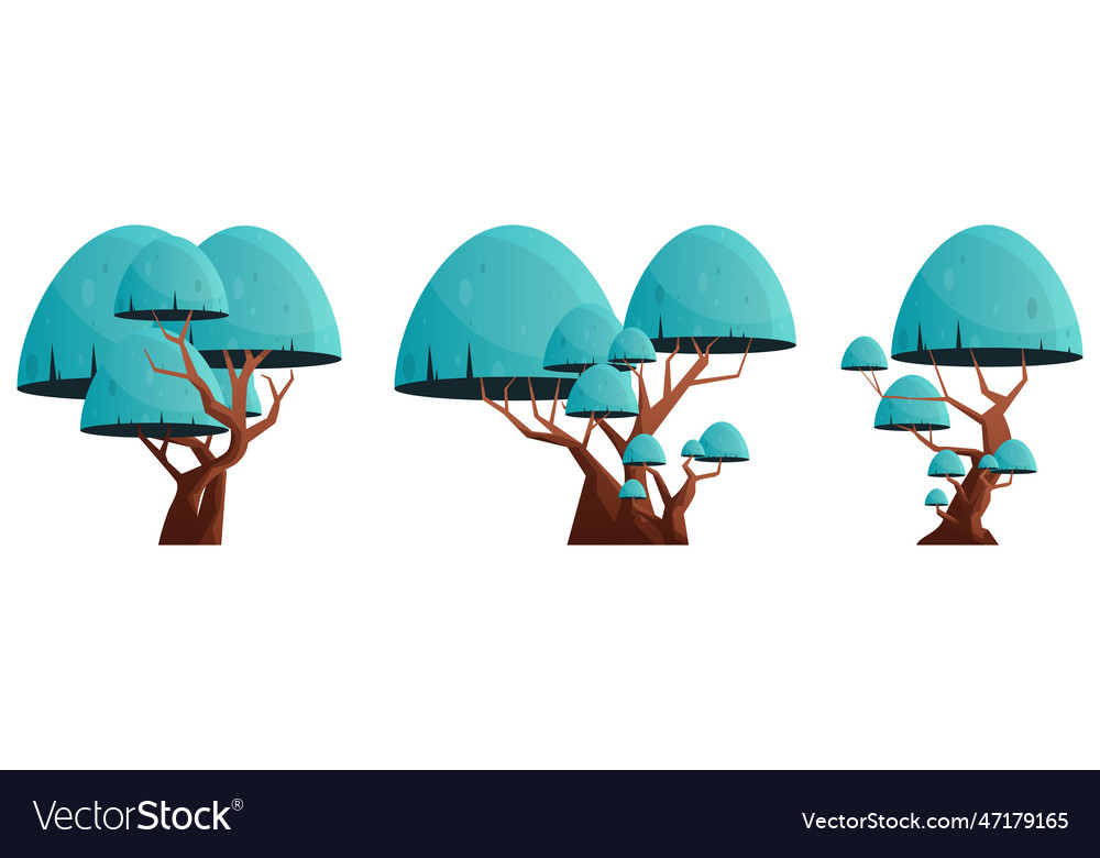 Colorful cartoon tree collection isolated