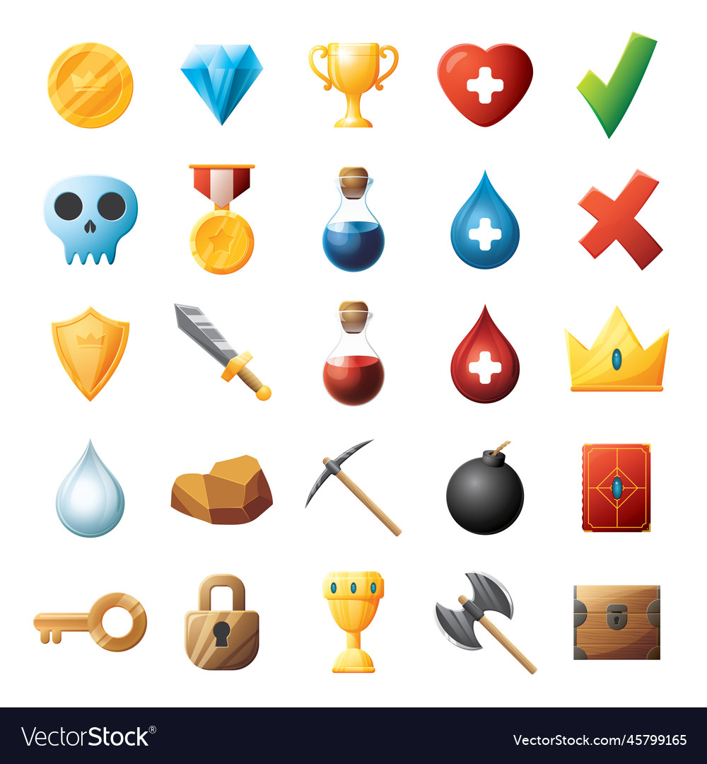 Game ui assets set gaming user interface icons vector image Game ui assets set gaming user interface icons