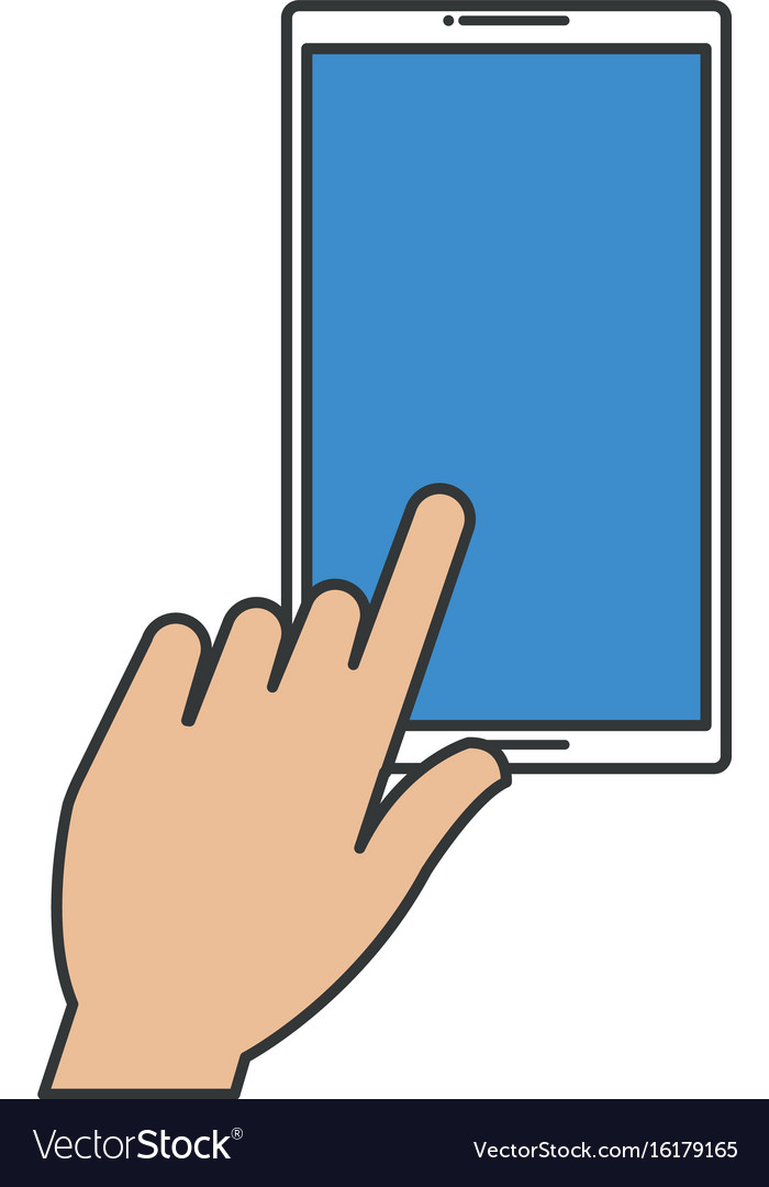 Hand user with smartphone device isolated icon