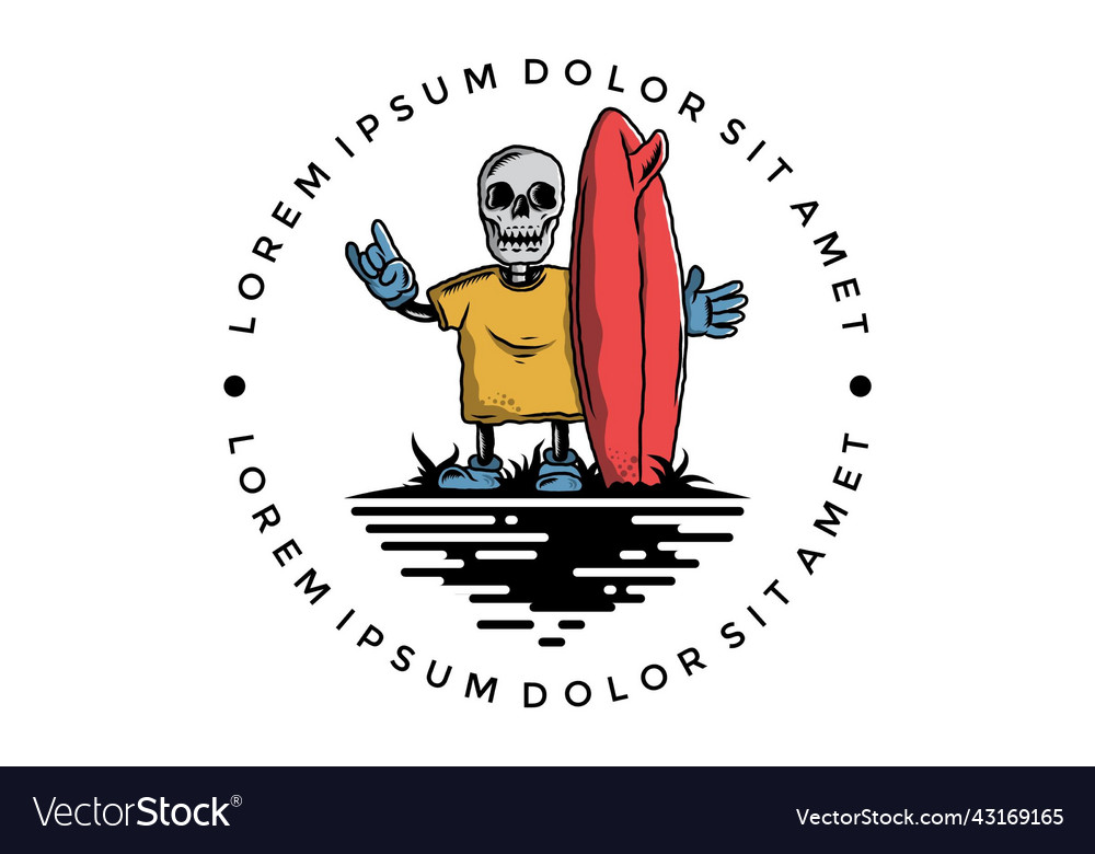 Little skull holding a surfing board design Vector Image Little skull holding a surfing board design