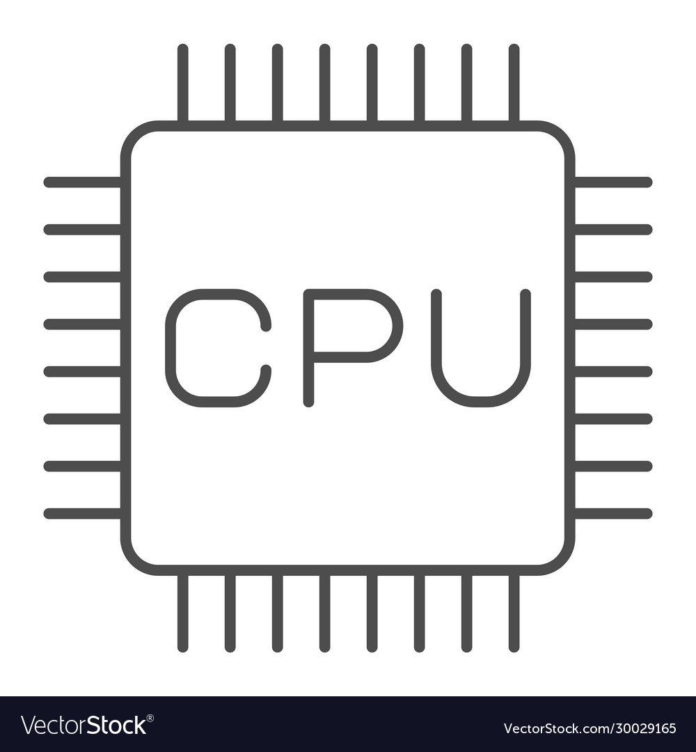 Processor chip thin line icon computer hardware vector image Processor chip thin line icon computer hardware