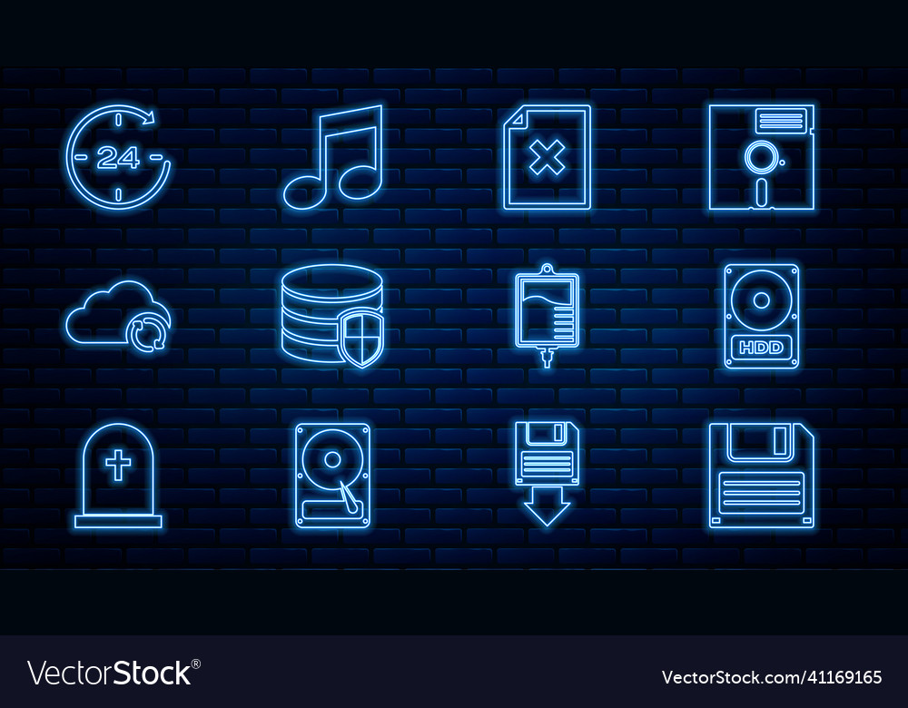Set line floppy disk hard drive hdd delete file vector image Set line floppy disk hard drive hdd delete file