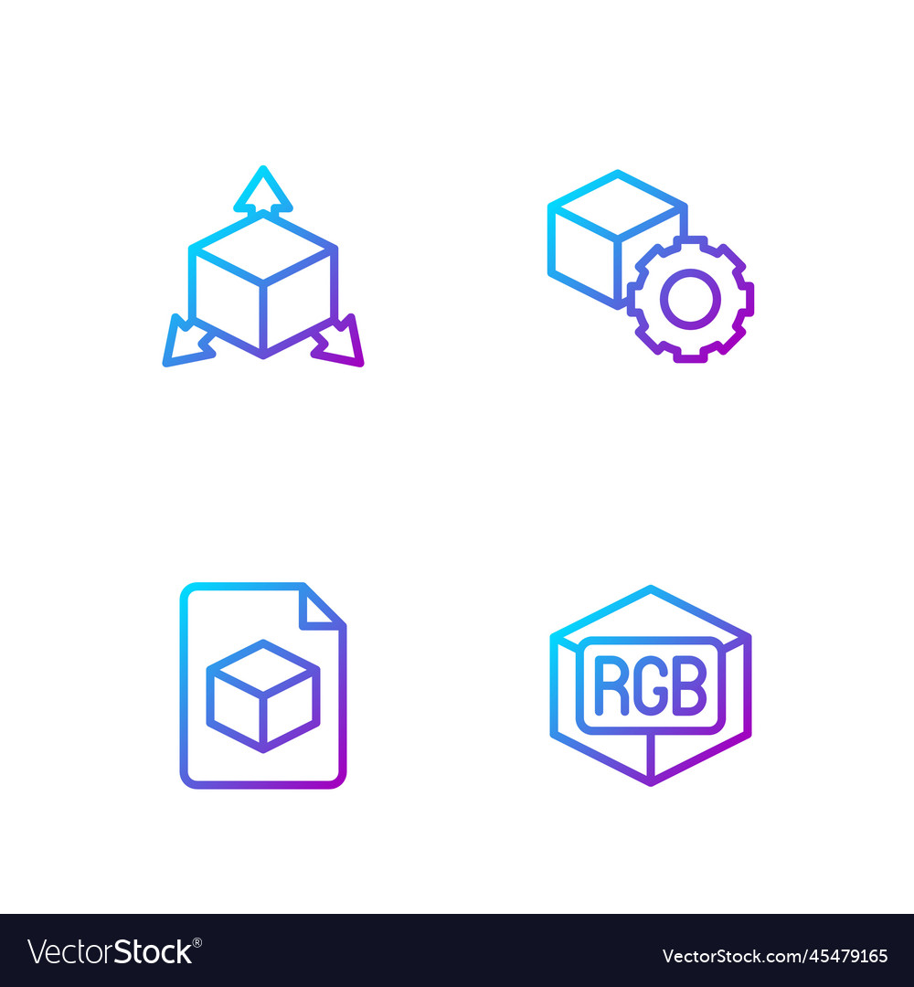 Set line rgb and cmyk color mixing isometric cube