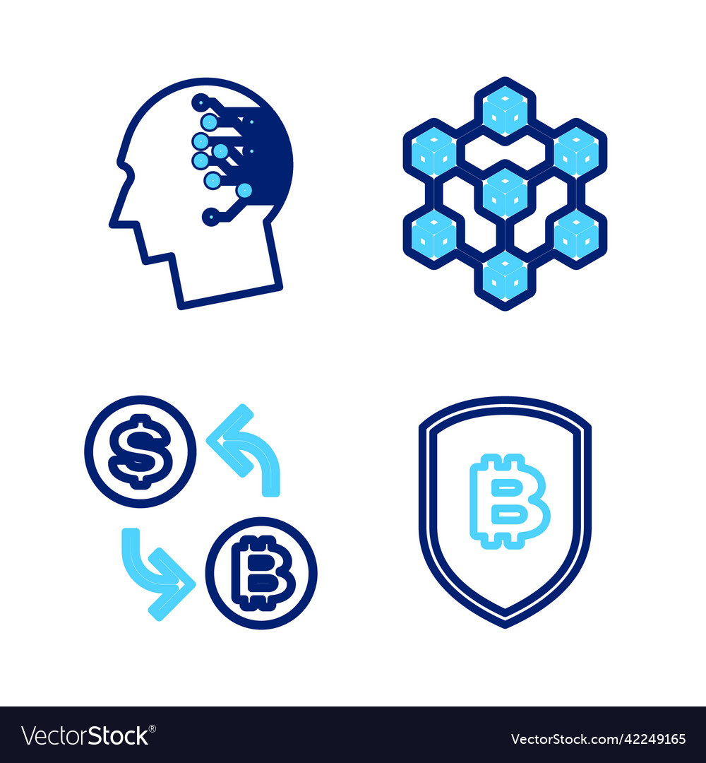 Set line shield with bitcoin processor chip Vector Image Set line shield with bitcoin processor chip