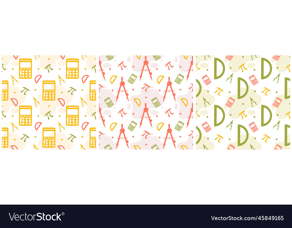 Set of pi day seamless pattern design vector image Set of pi day seamless pattern design