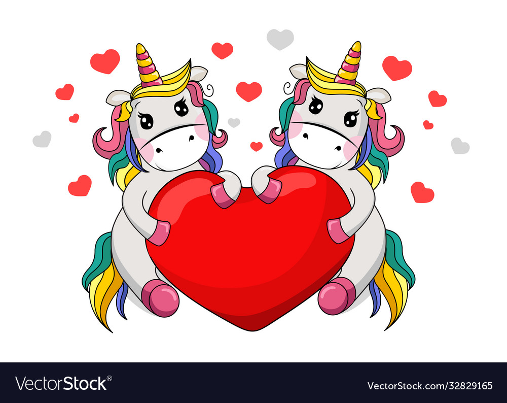 Two Adorable Unicorns with a Heart