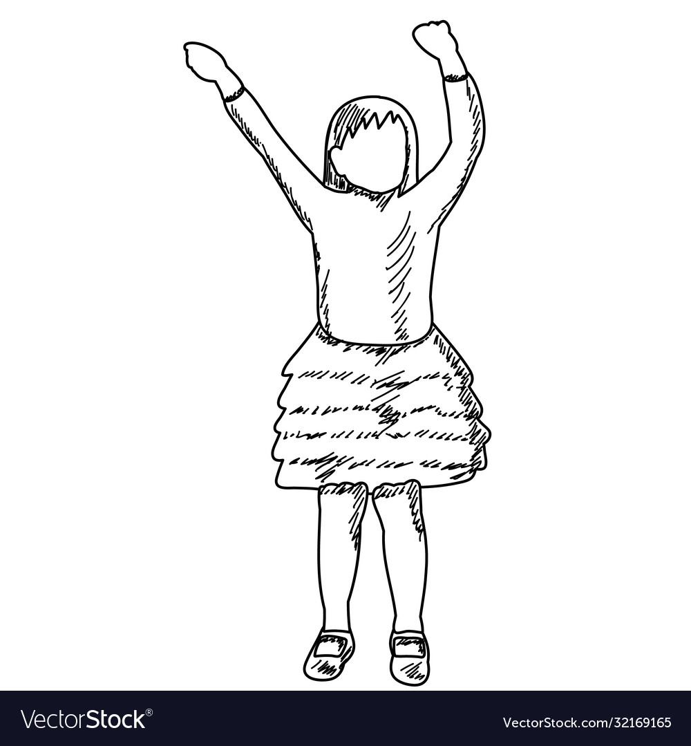 White background sketch simple lines child dancing