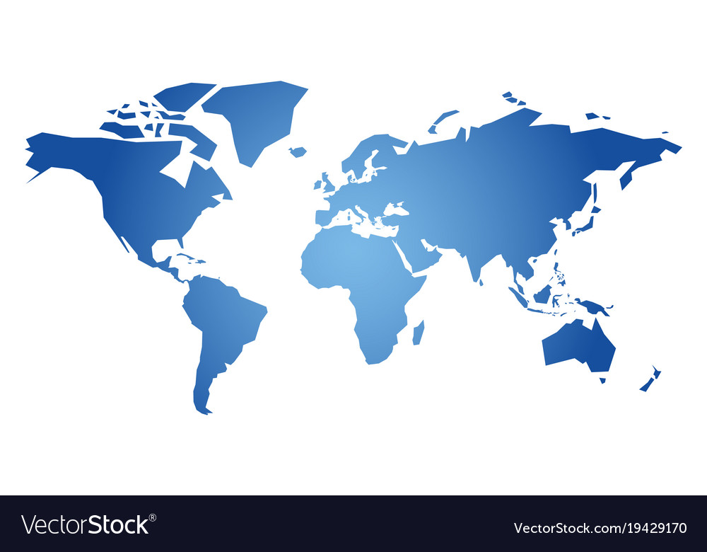 Blue simplified silhouette world map Royalty Free Vector