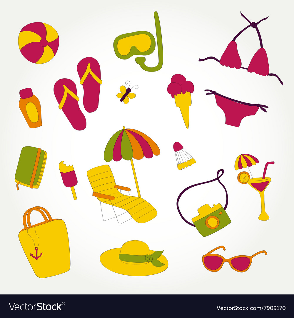 Design summer beach items set