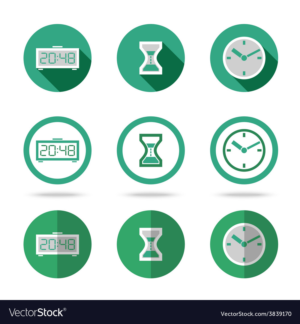 Flat time icons set different kinds of style