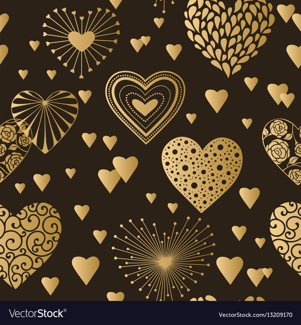 Golden Hearts Seamless Pattern