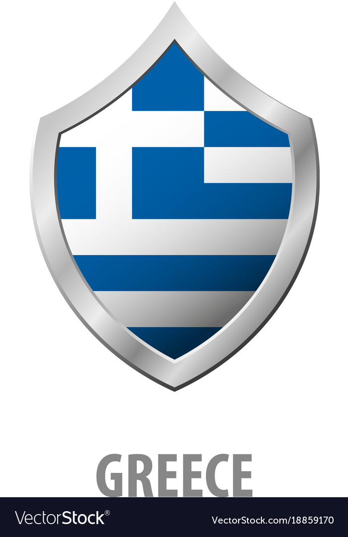 Greece flag on metal shiny shield Royalty Free Vector Image