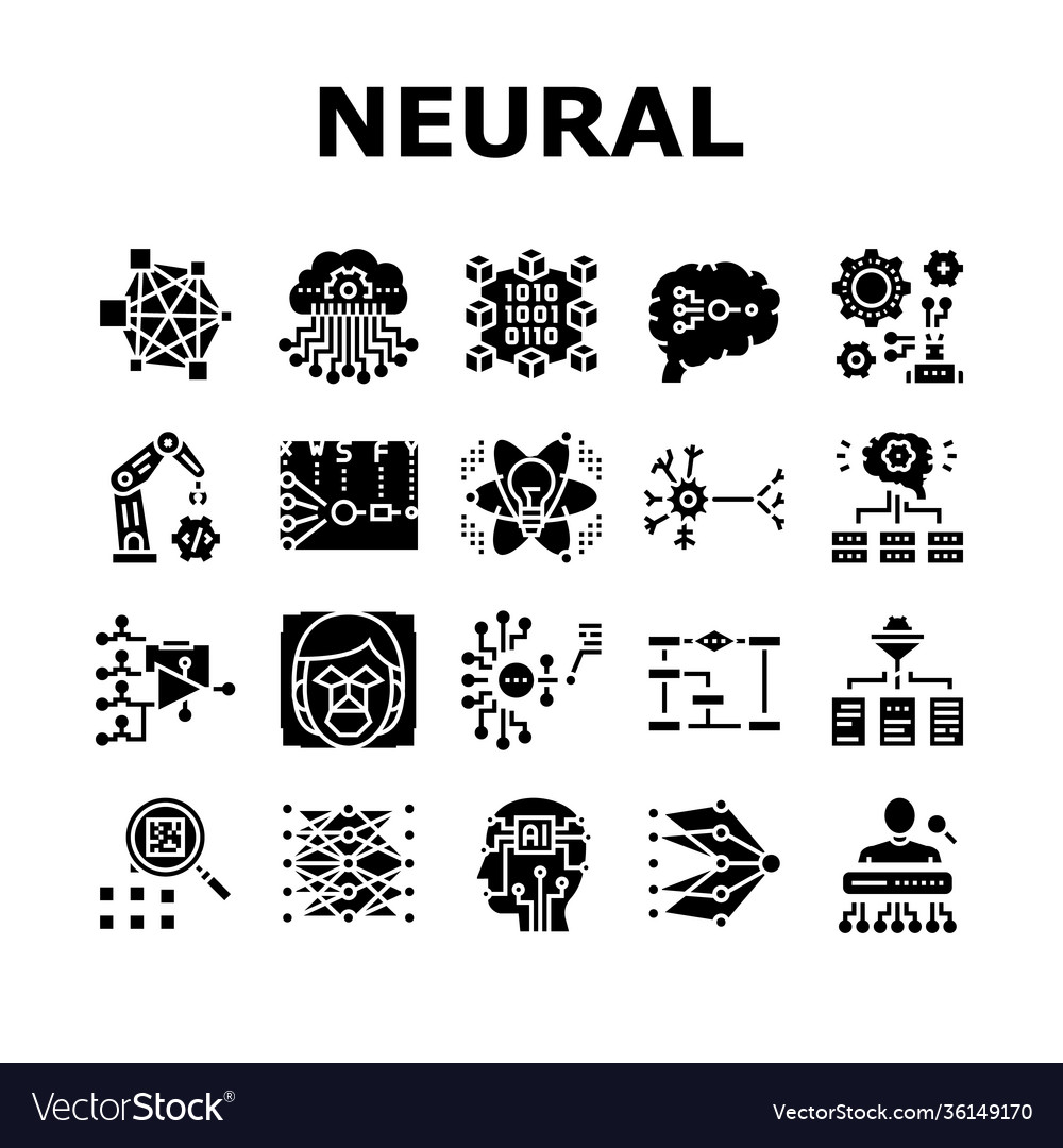 Neural network and ai collection icons set vector image Neural network and ai collection icons set