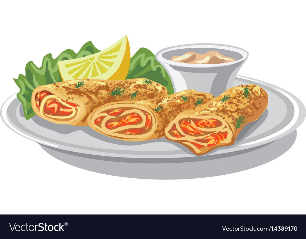 Pancakes with salmon Royalty Free Vector Image