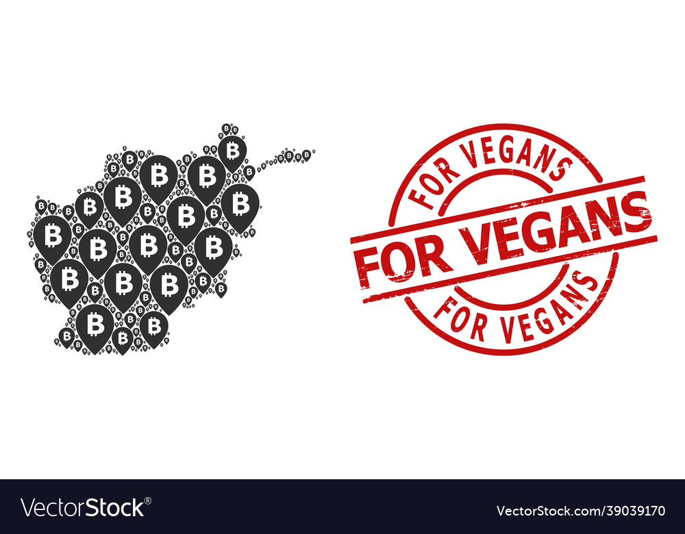 Rubber for vegans stamp and bitcoin map pointer vector image Rubber for vegans stamp and bitcoin map pointer