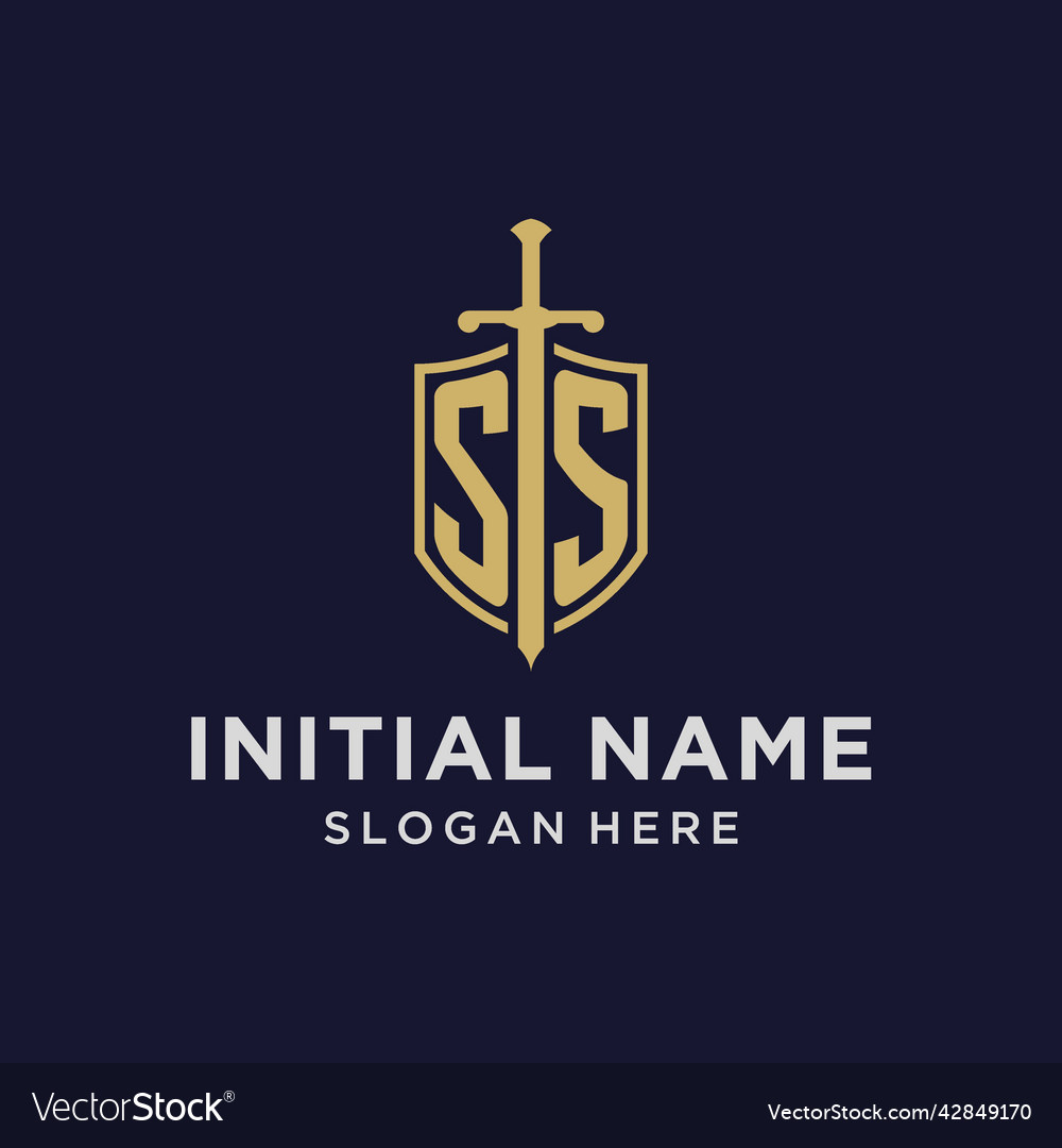 Ss logo initial monogram with shield and sword